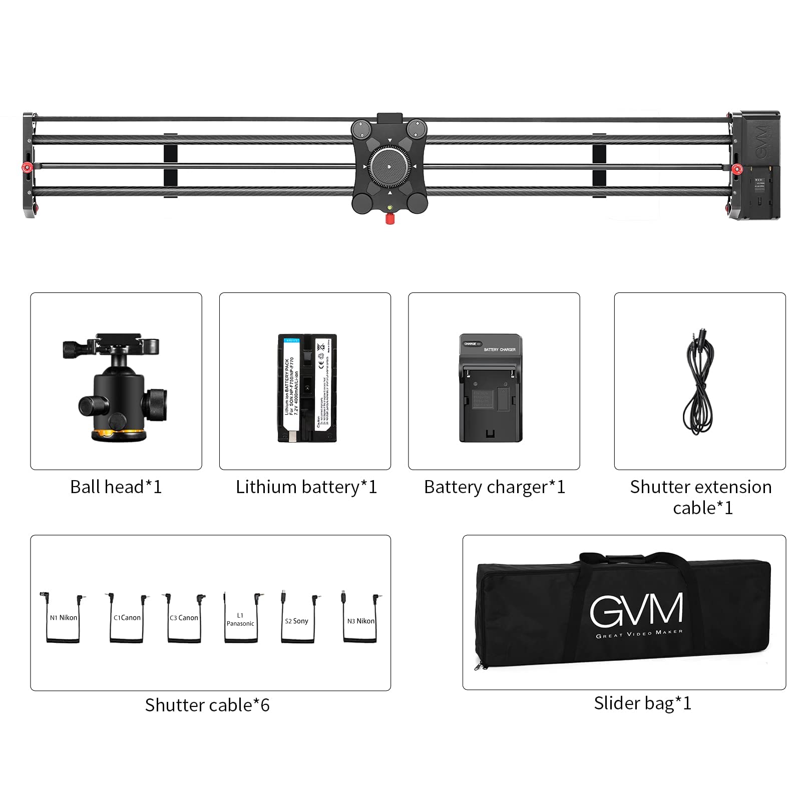 GVM - Slider per videocamera motorizzato da 122 cm, per stabilizzatore video, con tracciamento Time Lapse e riprese video panoramiche a 120 gradi