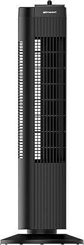Emerson Ventilador oscilante de torre FAT2835 de 60 grados, 3 ajustes de velocidad con perilla manual y asa de transporte práctica, color negro