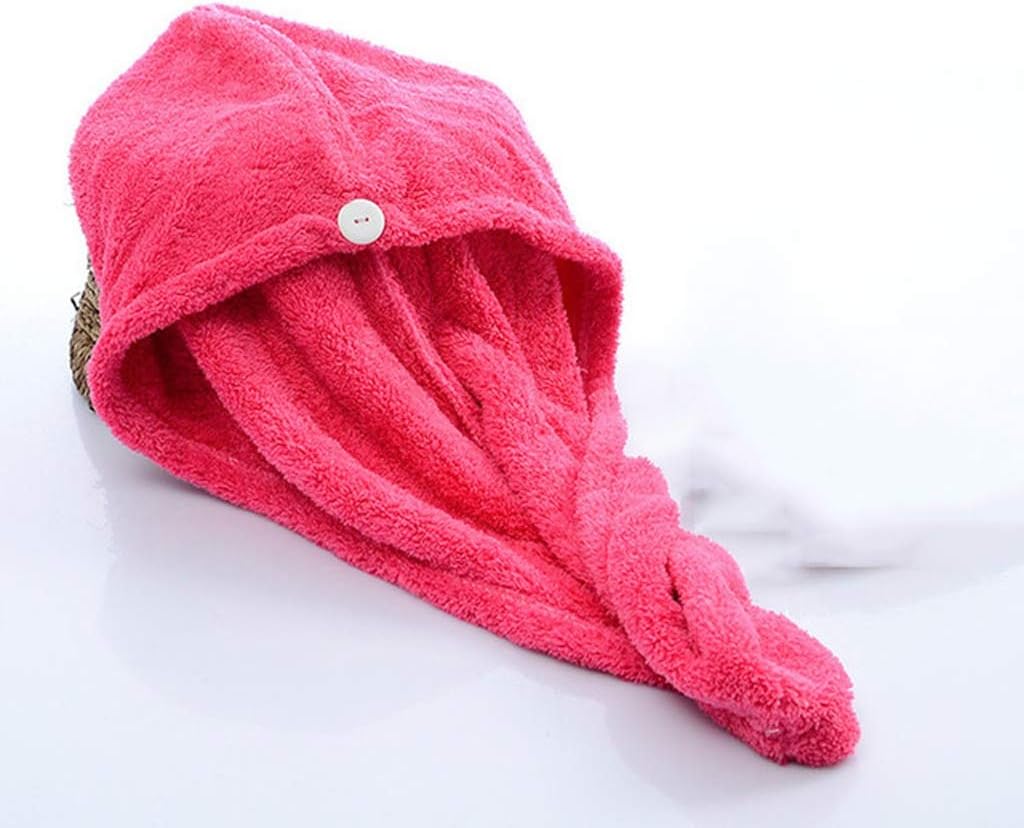 Girl's Hair Drying Hat Quick-Dry Towel Cap Bath Microfiber Solid Super Absorption Turban Dry(Watermelon red)