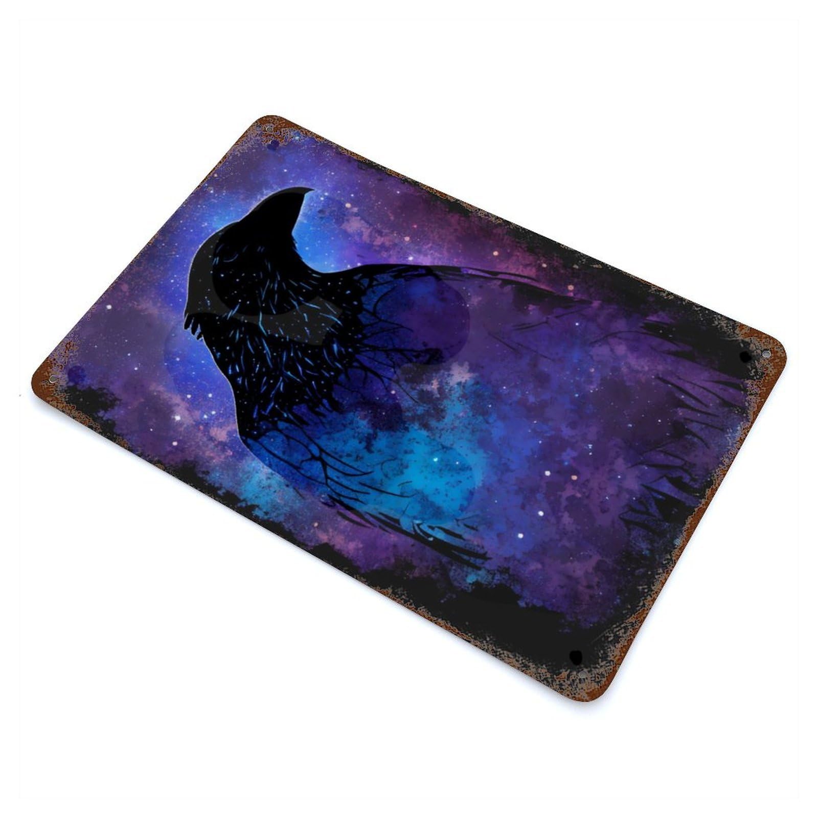 Aged Metal Wall Plaque with Crow Ravens Design 11.8"x7.9", for Farmhouse, Kitchen And Entryway Decor, Old School Wall Decor