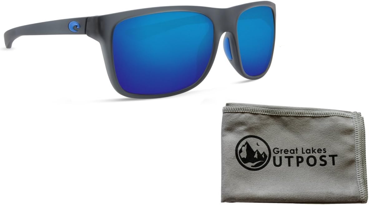 Costa Remora Blue Mirror 580P Sunglasses, Matte Smoke Crystal w/Blue Logo Frame Bundle with Cloth
