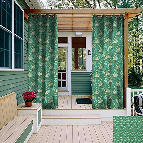 leinuoyi Floral, Outdoor Curtain Ties, Garden of Small Flowers with Vibrant Fresh Blooming Leaves and Petals Illustration, Set for Patio Waterproof W108 x L96 Inch Multicolor