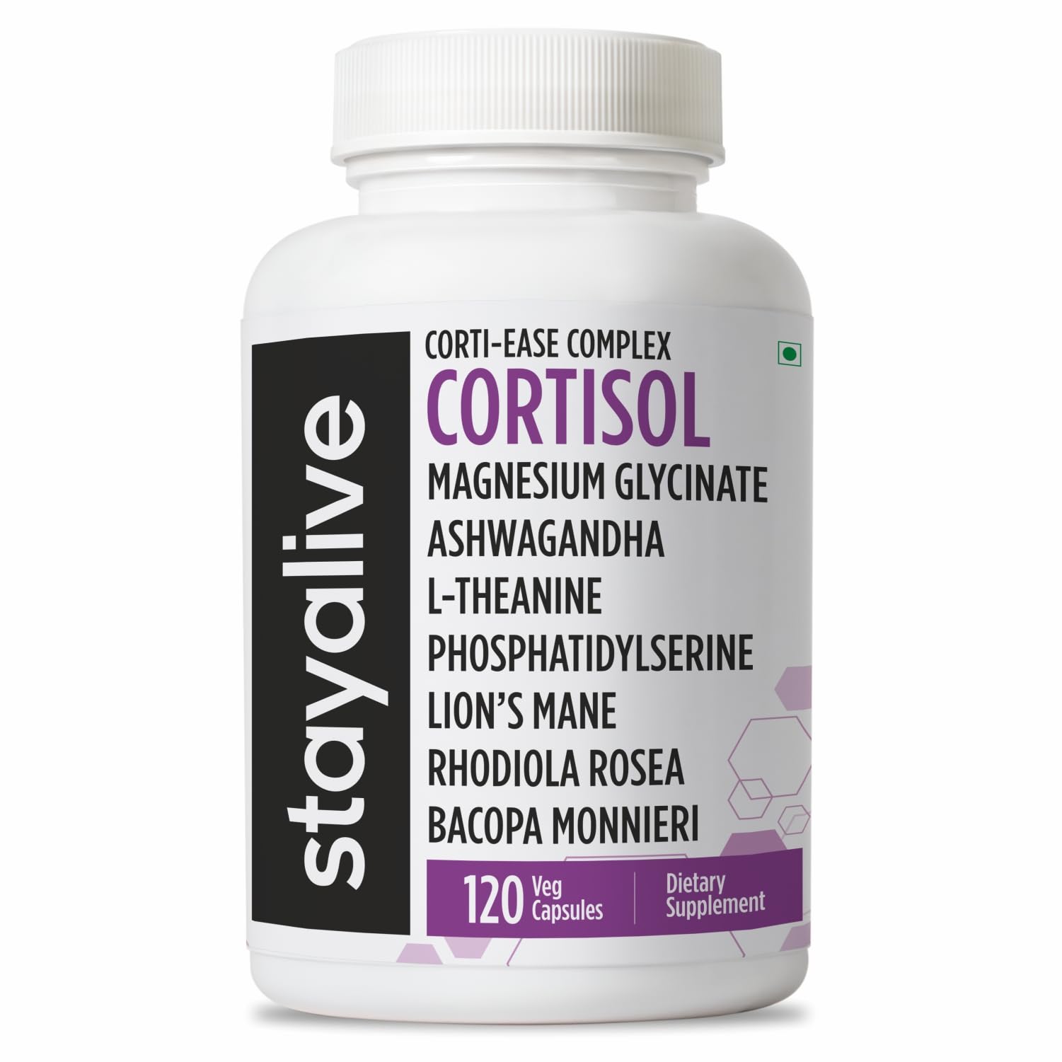 StayAlive Cortisol Manager Supplement 6755mg w/L-Theanine, Magnesium Glycinate, Ashwagandha, Phosphatidylserine, and Corti-Ease Complex Formula, 120 Veg Capsules, Cortisol Reducer for Women & Men