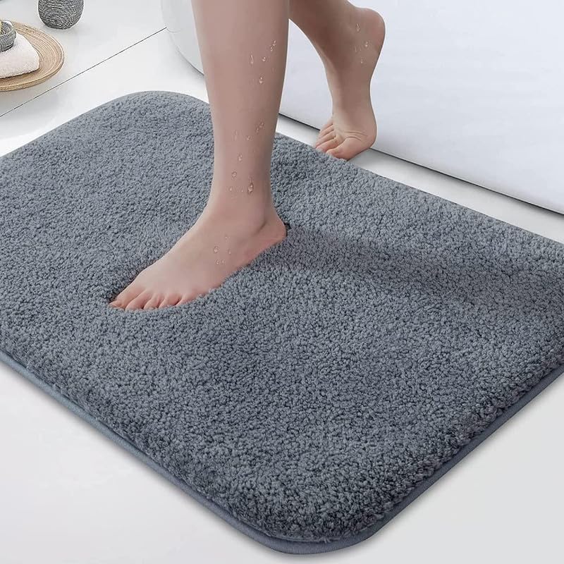 Image of F R Creation Bathmat Premium Microfiber Anti-Skid Washable and Quick Dry Italia Rug for Bathroom, Kitchen - 40X60 CM Grey Pack of 1