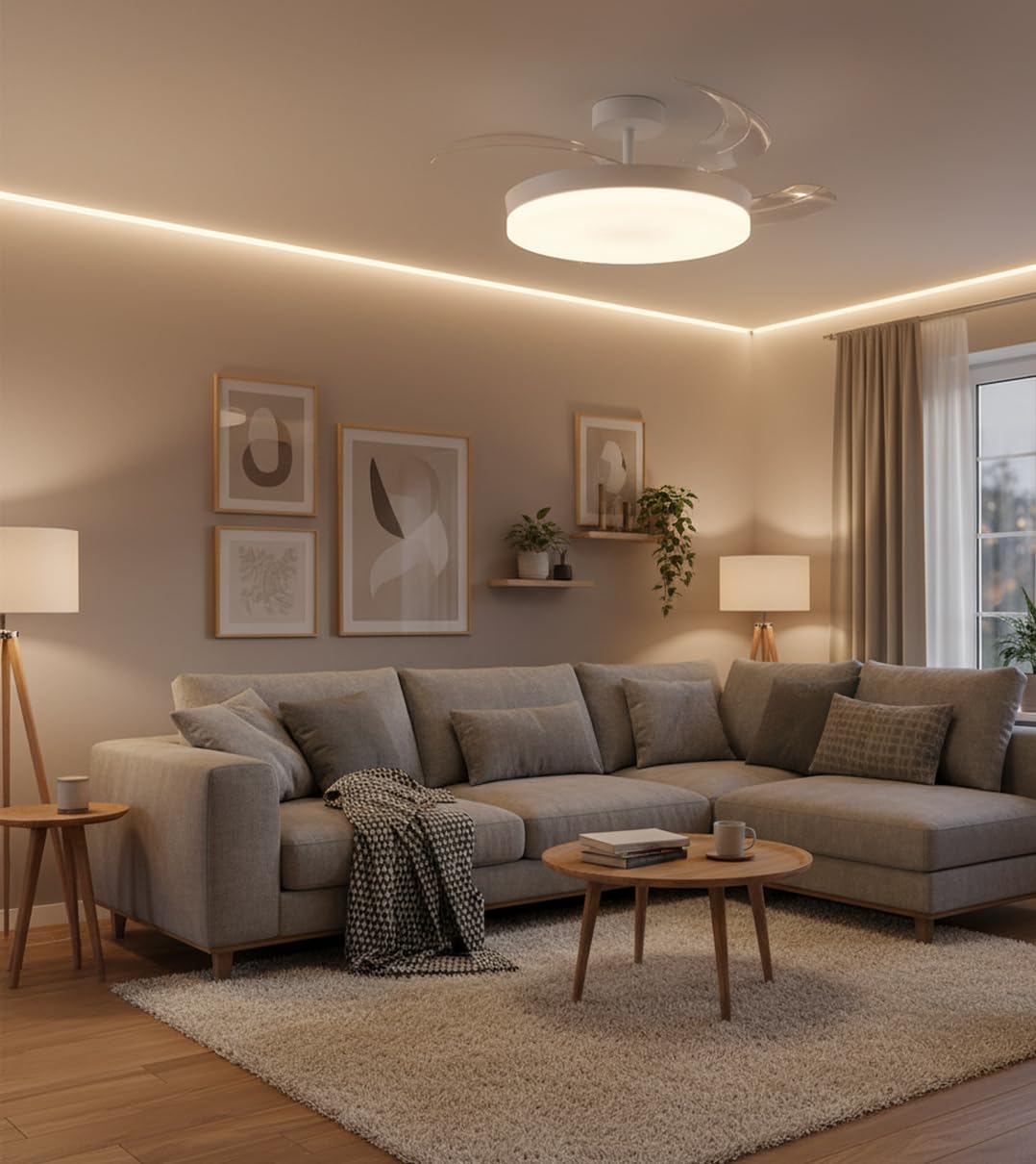 BEL AIR HOME - Ventilador de Techo ARES, Motor DC, LED 36W y Control Remoto, 3 Aspas Plegables, Dormitorios y comedores