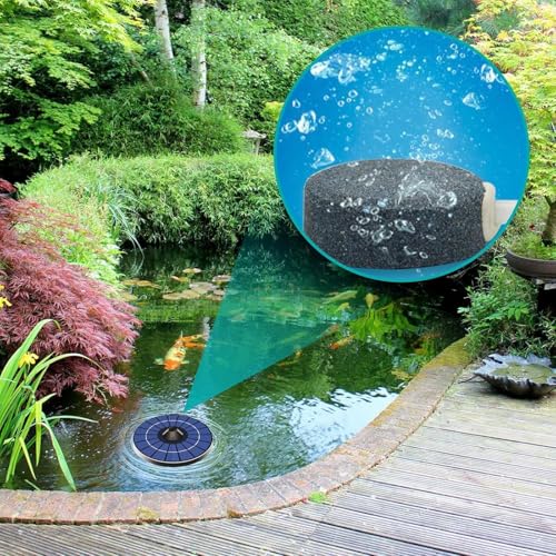 PORFOYO Solar Power Teichbelüfter Sauerstoffpumpe, Solar Power Sauerstoffpumpe, Solar Teichbelüfter Mit 2200mah Akku, Teichbelüfter Solar Sauerstoffpumpe Für Teich Für Aquarien, Terrassen, Teiche