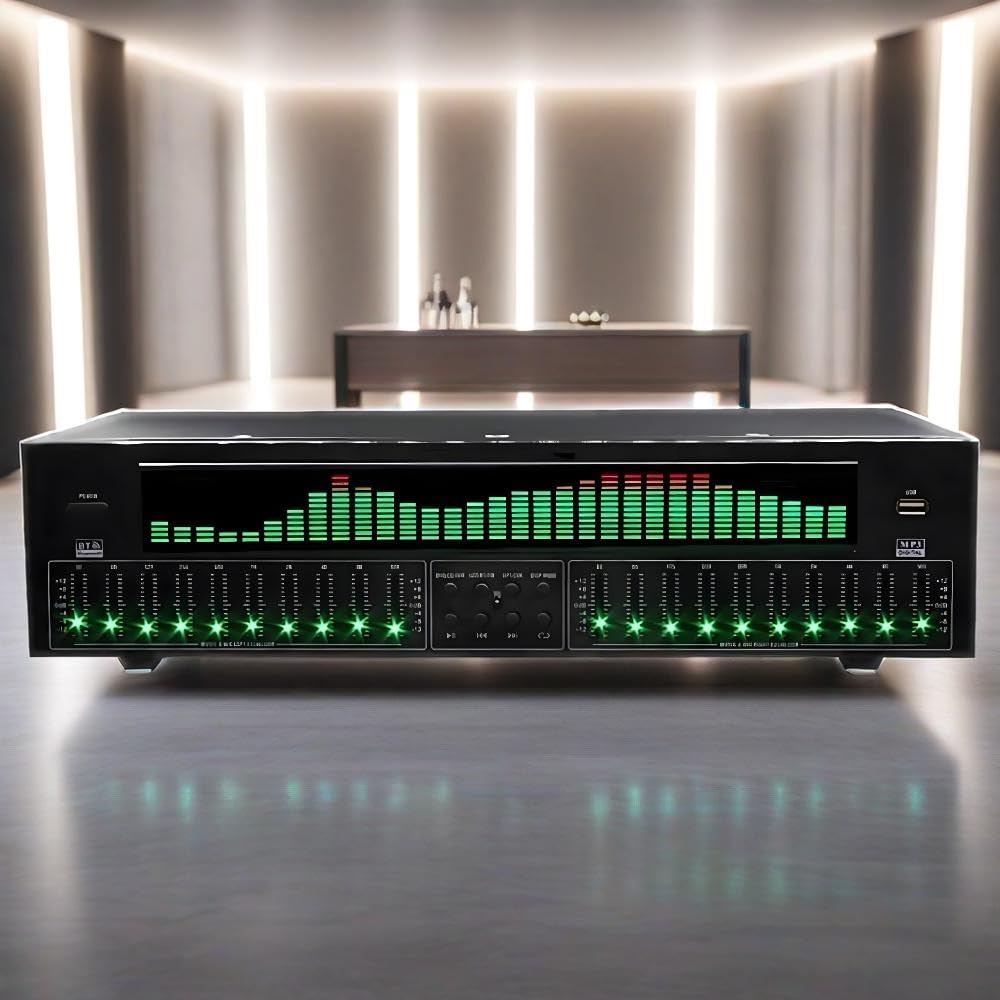 Professioneller EQ Grafic Equalizer, 31-Band Digital Equalizer, Stereo Graphic EQ, Musikspektrumanalysator mit Rauschreduktion, 12 Rhythmusmuster für das Aufnahmestudio