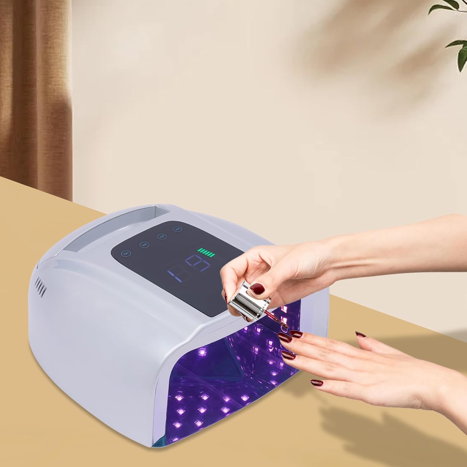 96W UV/LED Nail Lamp Dryers Cordless, 42 Beads Cordless Gel Polish Dryer with 15600mAh Battery, Fast Curing Wireless Builder Gel Lamp for Salon, Home Manicure (Silver)