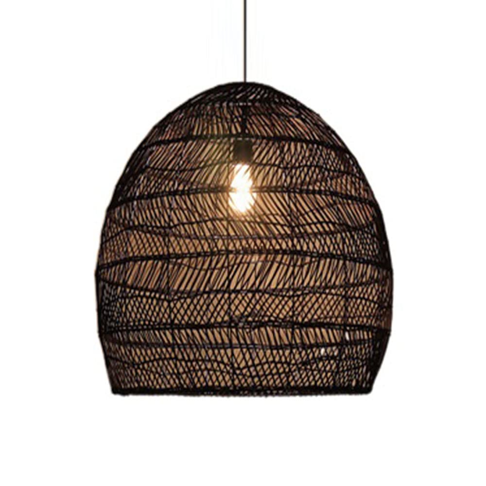KXEcoLife Handmade Wicker Pendant Light - Metal Basket Shade Hanging Ceiling Lamp for Restaurant & Bedroom, Bamboo Weave Fixture
