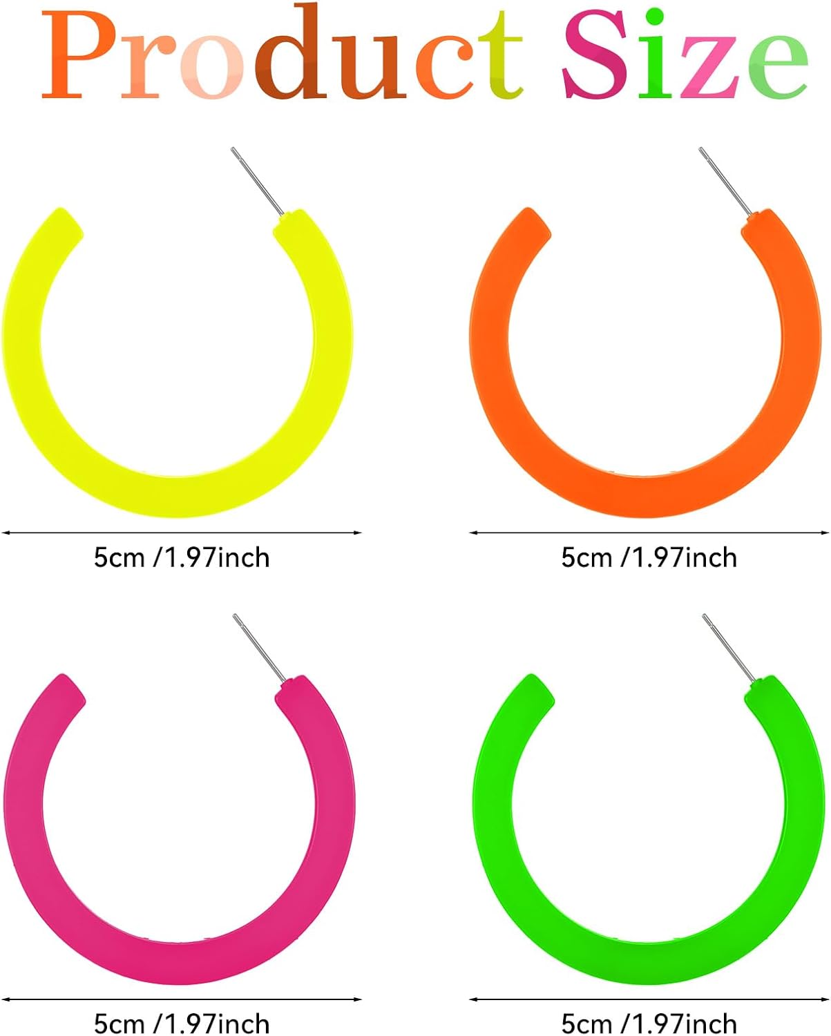 4 Pairs Candy Color Neon Round Earrings for Women Circle Round Hoop Earrings Acrylic Glow In the Dark Earring 80s Outfit for Women Retro Colorful Hoop Stud Earring Exaggerated Statement jewelry - Image 6