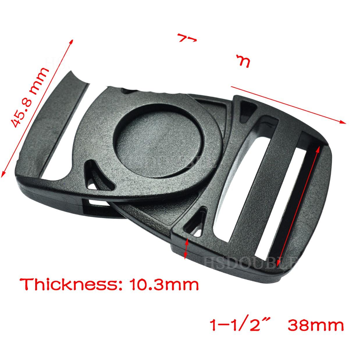 Hebillas centrales de liberación lateral de plástico Correas de mochila estilo giratorio con cabeza oscilante Correas 20 mm 25 mm 32 mm 38 mm-100 piezas, Tamaño de las correas 25 mm