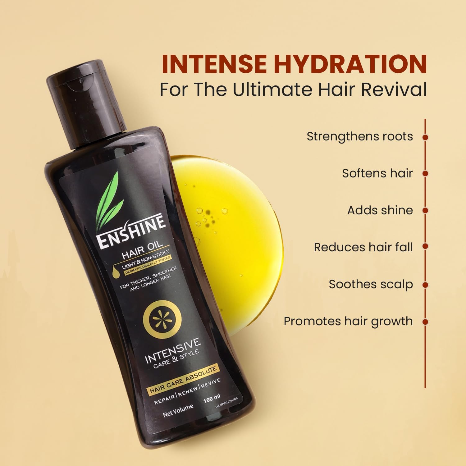 Enshine Ayurvedic Oil | Blend of 21 Herbal Oils | Reduces Hair Fall, Dandruff & Promotes Growth | For Thicker, Smoother & Longer Hair | Nourishes Chemically Treated Hair | Supreme Protection | Non-Sticky & Paraben-Free Pack of 2 (100ml each)