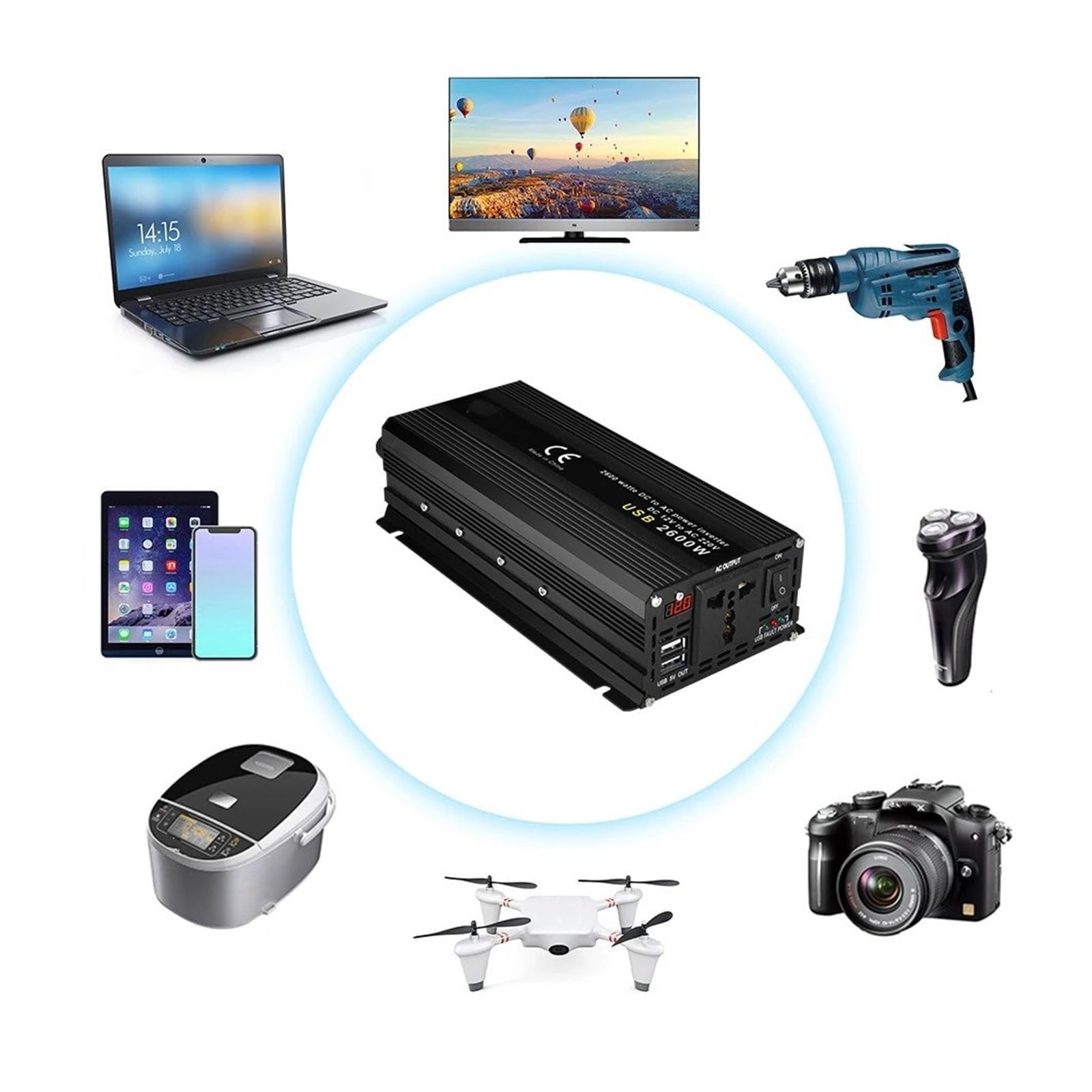 Inversor Corriente para Coche 1500 W 2000 W 2600 W CC 12 V A CA 220 V Adaptador Batería Universal 60 Hz Transformador(2000W A,DC24V)