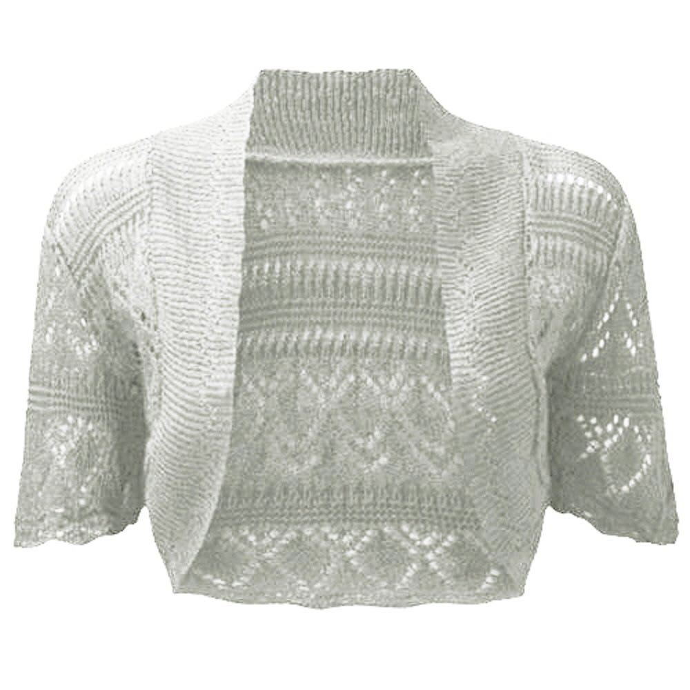 Womens Crochet Knitted Short Sleeve Shrug Ladies Cardigan Bolero Top Plus S-4XL (Silver, 3XL UK 24-26)