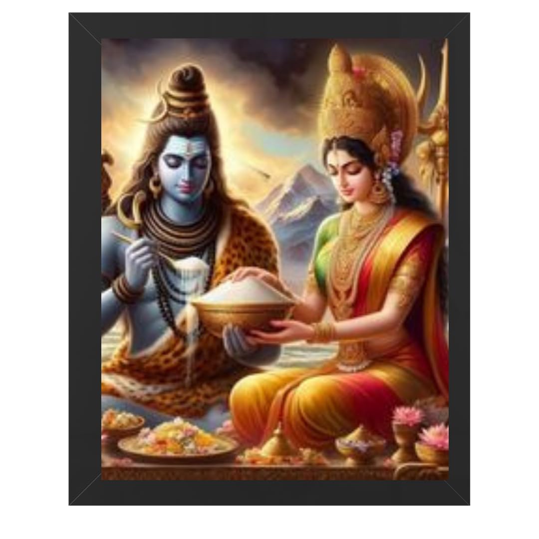Great More Hindu Religious Shiva and Maa Annapurna Devi Design Wall Art Painting Frame For Home Decoration And Gifting, Traditional Temple Artwork (7x9 inch, Framed)-G-image-42