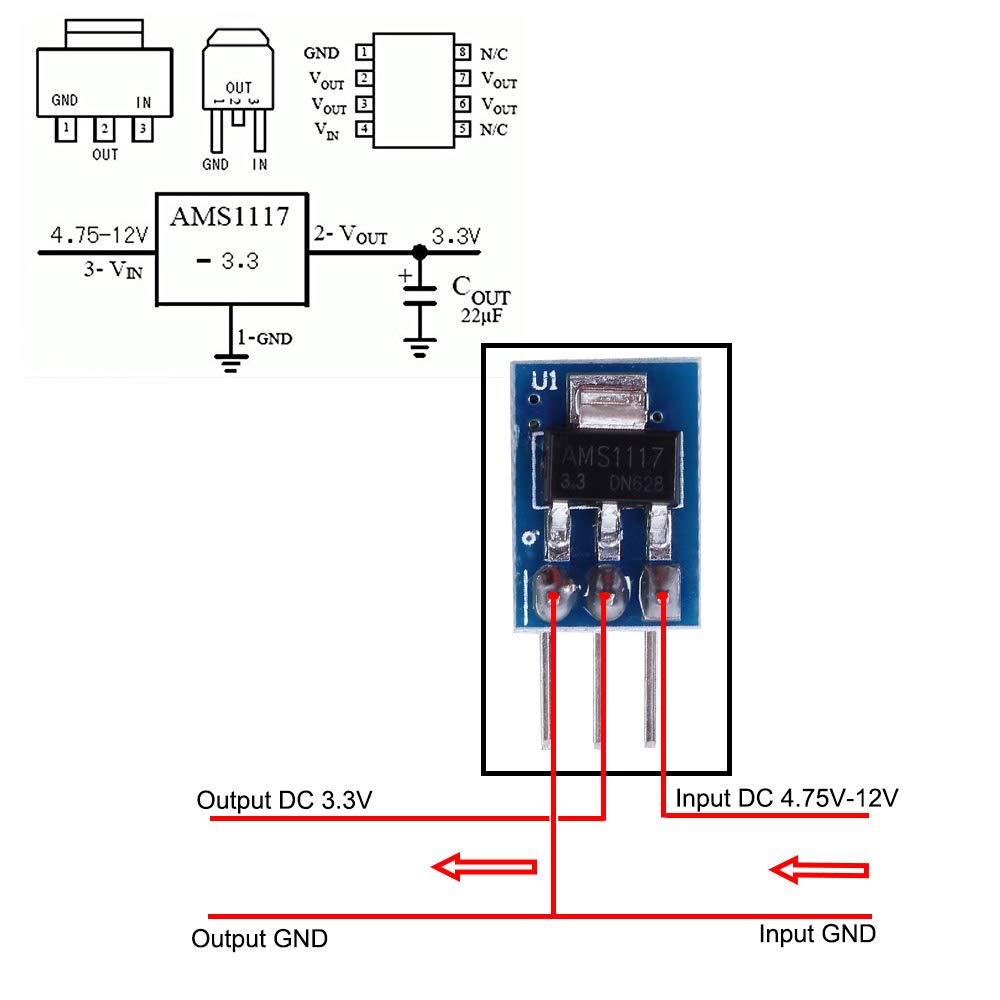 6pcs 3.3V Voltage Regulator,Eagles 3 Pins AMS1117-3.3 DC 4.75V-12V to 3.3V  Voltage Regulator Step Down Power Supply Buck Module 800mA : Amazon.ca:  Electronics
