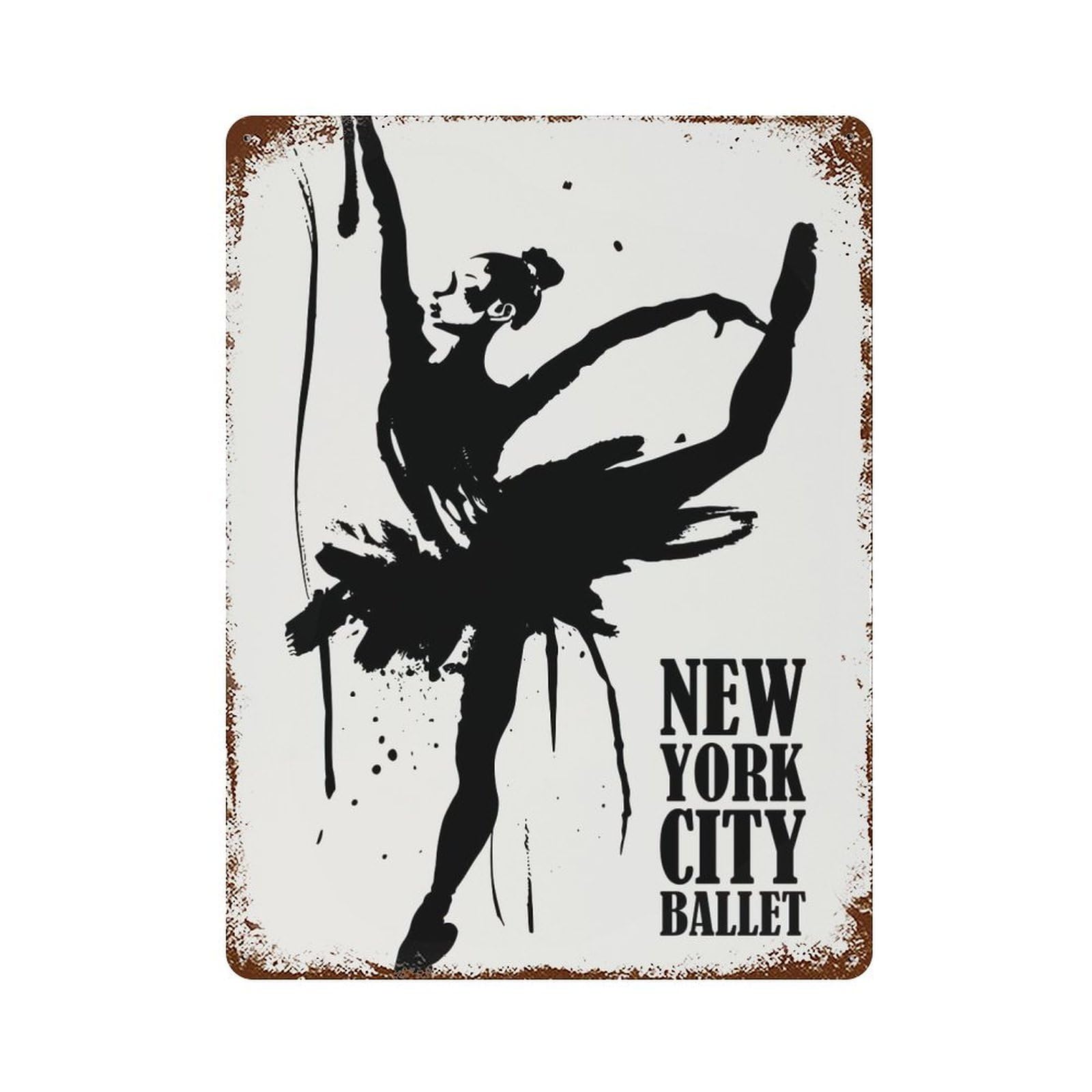 Rust Effect New York City Ballet Aged Metal Wall Plaque 15.7"x11.8", Shabby Chic Decor for Living Room, Hallway And Home Decor