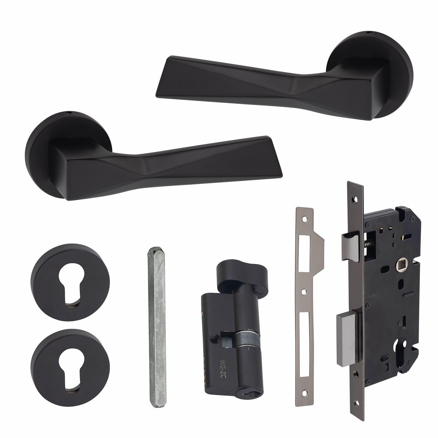 Golden Grace Matt Black Finish Modern Aura Euro Lock Door Handles In With 70Mm Key & Thumbturn Barrell