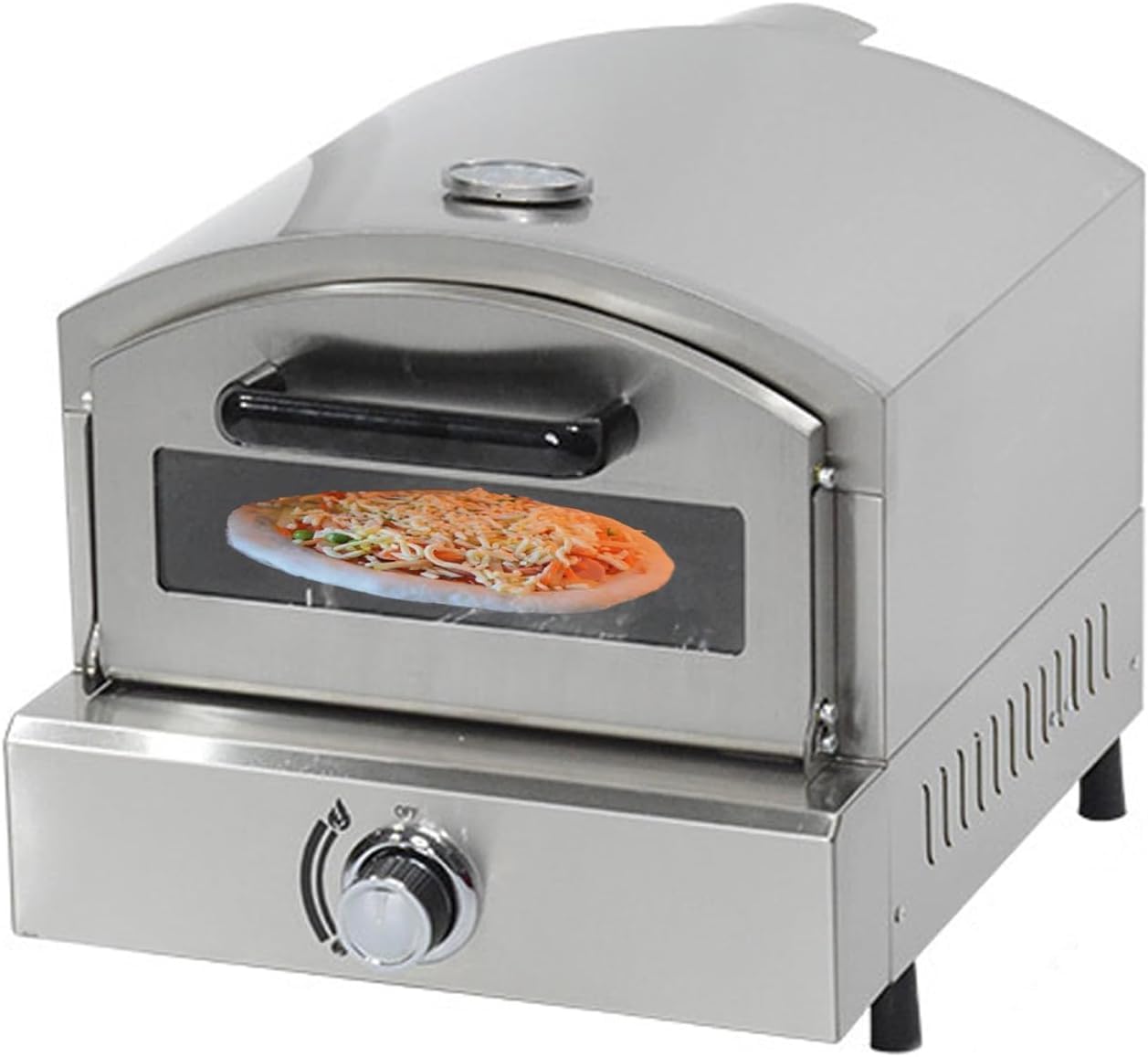 Forno per pizza da esterno, a propano, con pietra refrattaria da 30 cm, termometro integrato, forno a gas portatile per pizza, ideale per campeggio e feste in giardino.