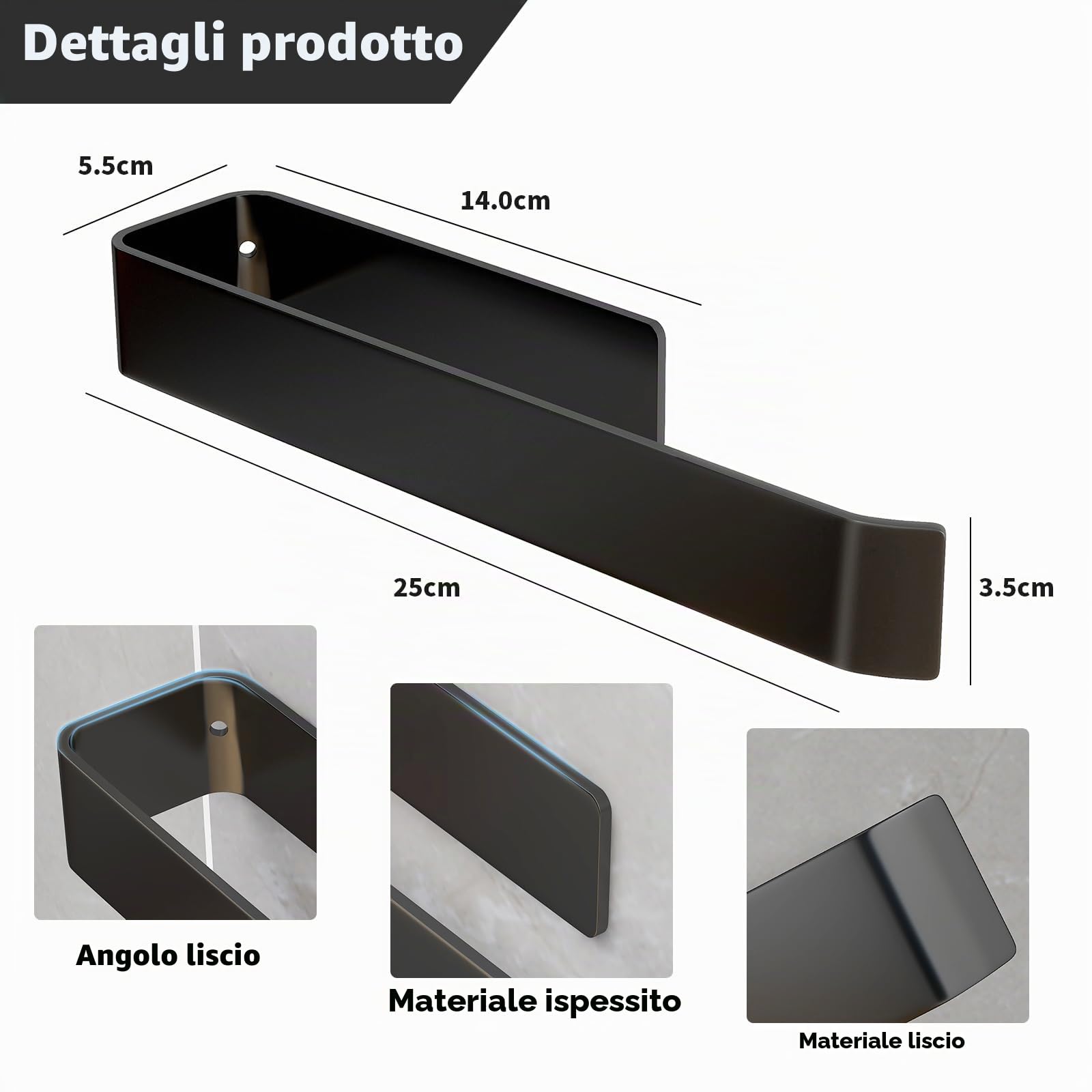 Vista Porta Asciugamani Bagno Adesivo da Parete Nero 25cm SUS304 Portasciugamani in Acciaio Inox Senza Foratura Portaasciugamano da Appendere per Cucina, Camera da Letto