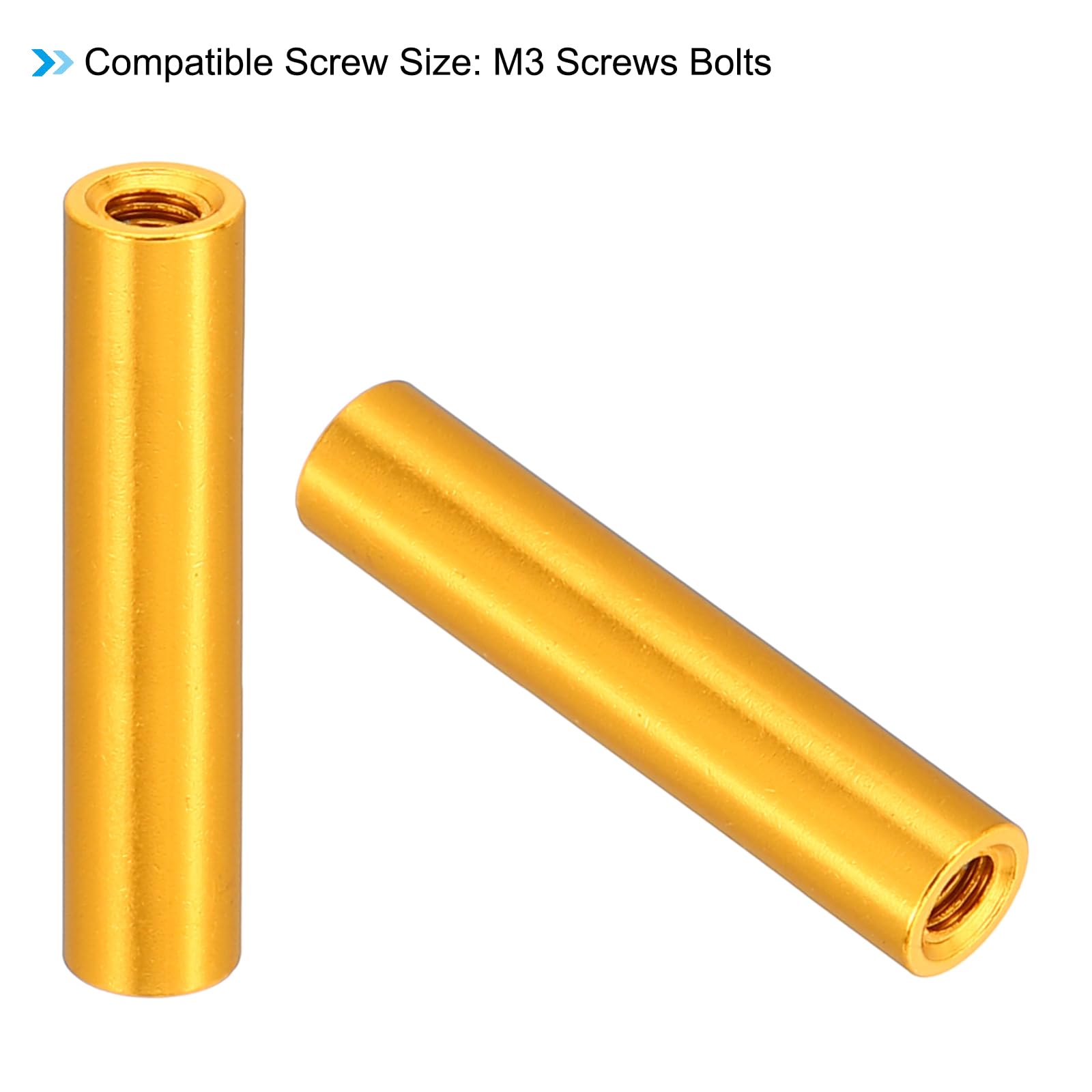 PATIKIL 12pcs M3 Metal Threaded Standoff Spacer Nuts, Round Aluminum Spacers Female Coupling Screws, 1/8" ID x 3/16" OD, Gold 3x5x25mm - Image 4