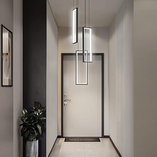 Miniatura 4 de FDPBY Lámpara colgante de cocina moderna negra de 40 W, iluminación colgante LED, 3 anillos, lámpara rectangular para cocina, isla, sala de estar,