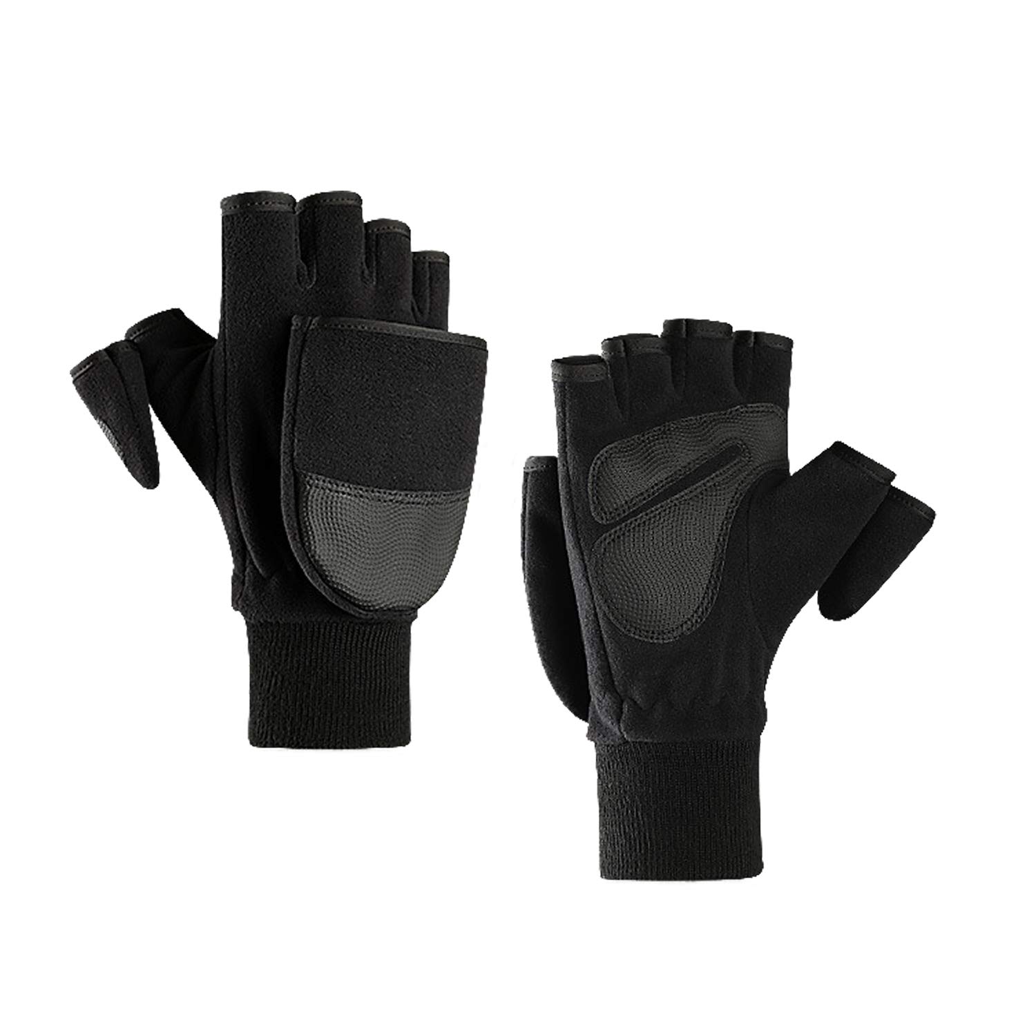 Men Warm Cycling Gloves Half Finger Gloves Fleece Lined Thicken Flip Top Gloves Fingerless Gloves Winter Thermal Touch Screen Gloves Outdoor Bike Gloves for Sport Training Gym MTB Running Bicycle