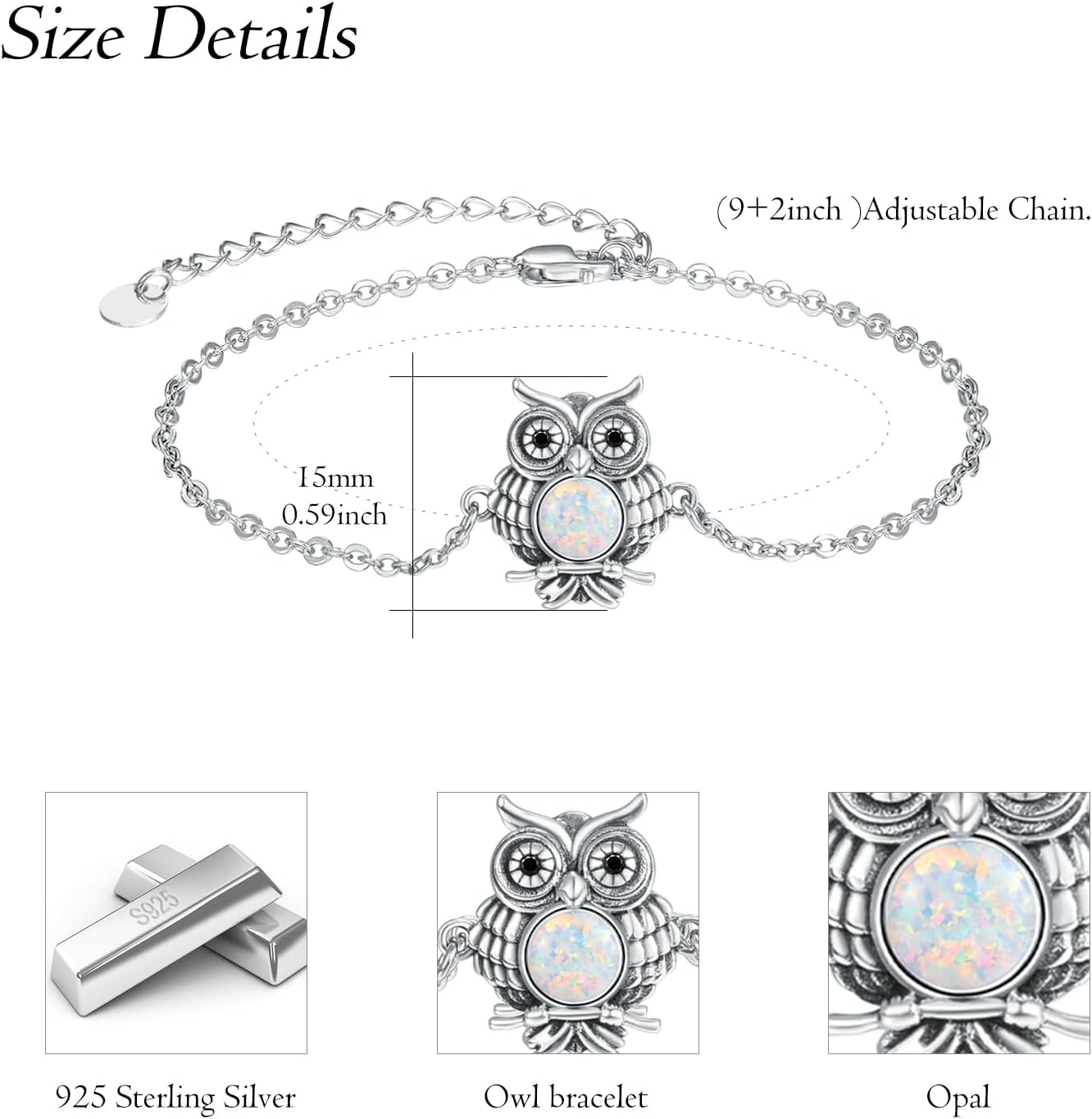 Palpitate lpitate Owl Bracelet for Women S925 Sterling Silver Owl Bracelets Jewelry for Lovers'Christmas Gifts