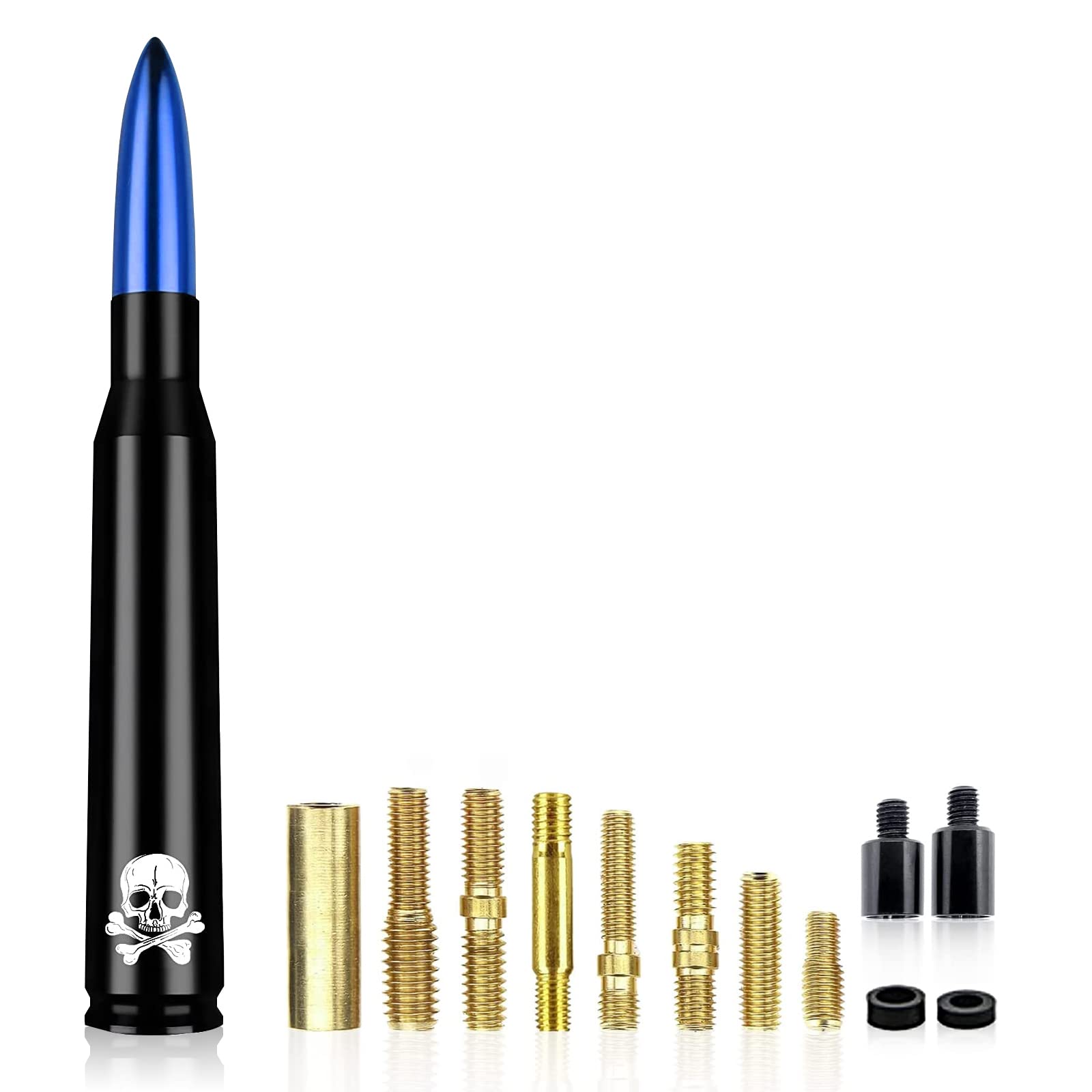 Ajxn Pack-1 Car Bullet Antenna, 5.5" Skull Antenna Mast, Truck Waterproof Antenna, Universal for Most Car Models, Compatible with Ford F150 F250 Dodge Ram Chevy (Blue)