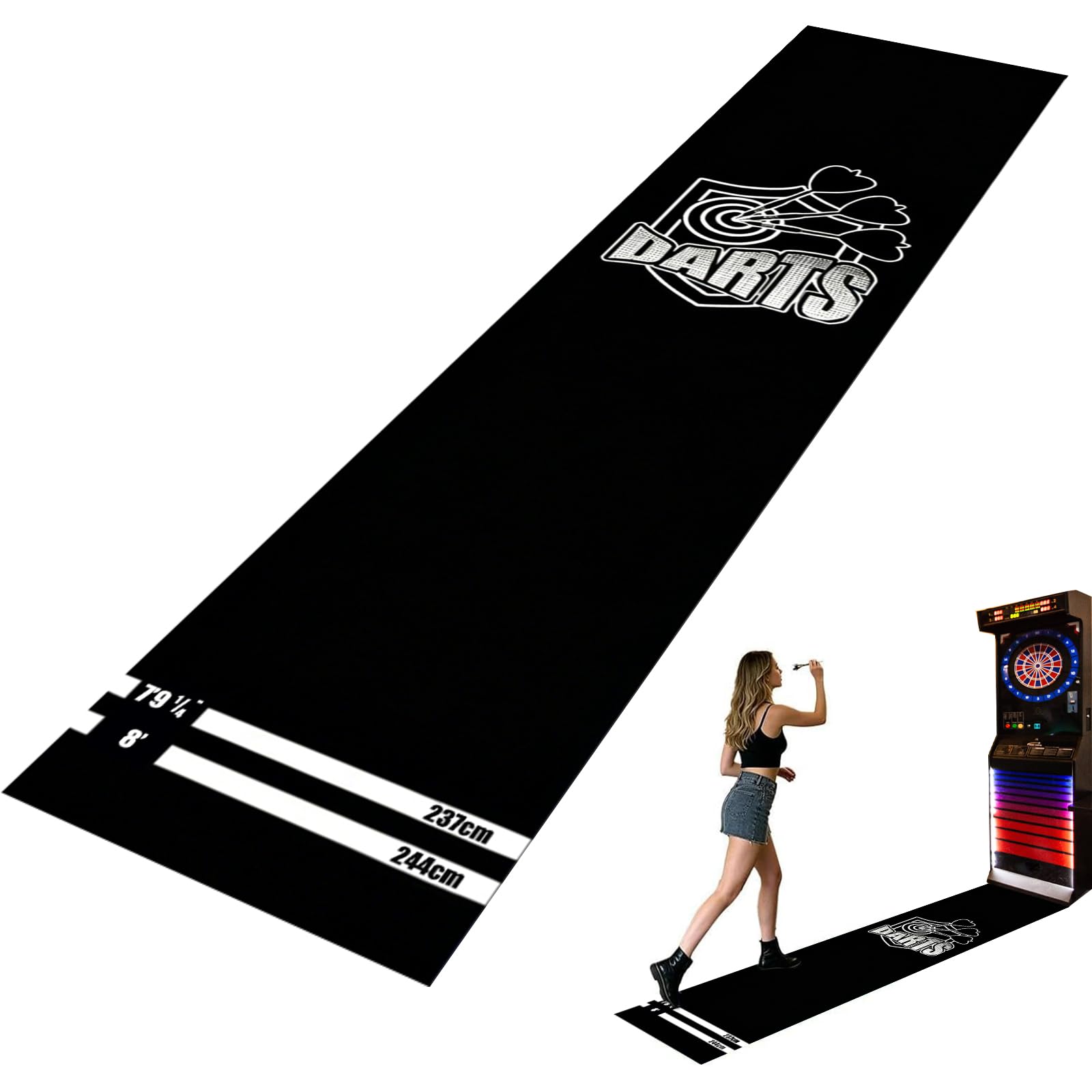 Dart Mat Dart Oche Mats With Throw Line,Non-Slip Heavy Duty Rubber Dartboard Protective Pad for Floor and Dart Tips Protection,Darts Accessories for Game Room Recreation Center Sports
