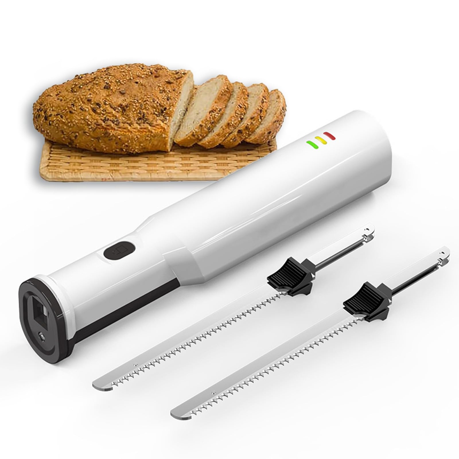 Couteau À Pain Électrique Rechargeable sans Fil, Couteau À Découper Électrique, avec 2 Lames en Acier Inoxydable Et Verrouillage De Sécurité, Compatible Lave-Vaisselle, pour Découper Le Pain