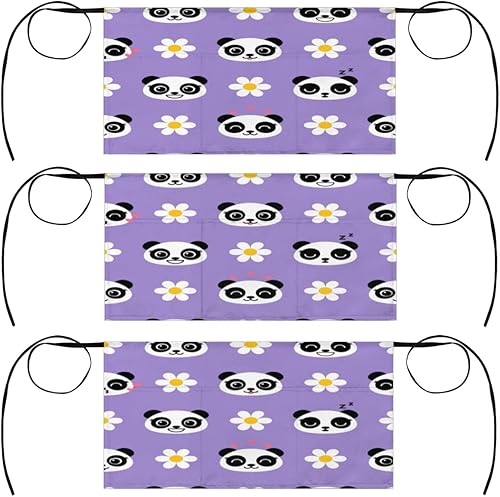 Miniatura 1 de Panda Flower 3 Pack Server Aprons with 3 Pocket Waterproof Womens Half Waist Aprons for Cooking Dishwashing Kitchen Gardening Salon
