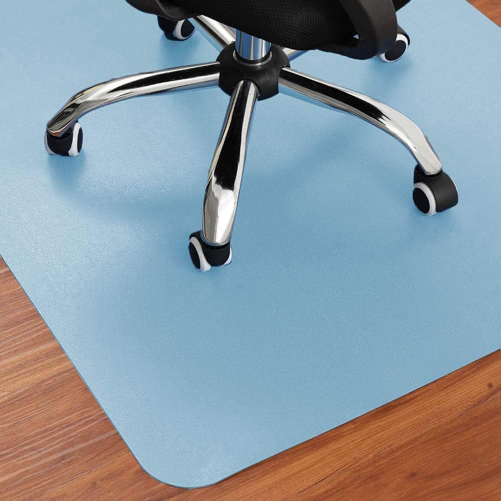 Extra Large Office Chair Mat PU Leather Floor Mat for Hardwood Floor,Non-Slip Computer Gaming Rolling Chair Carpet Heavy Duty Under Desk Rug (Light Blue,80x120cm)