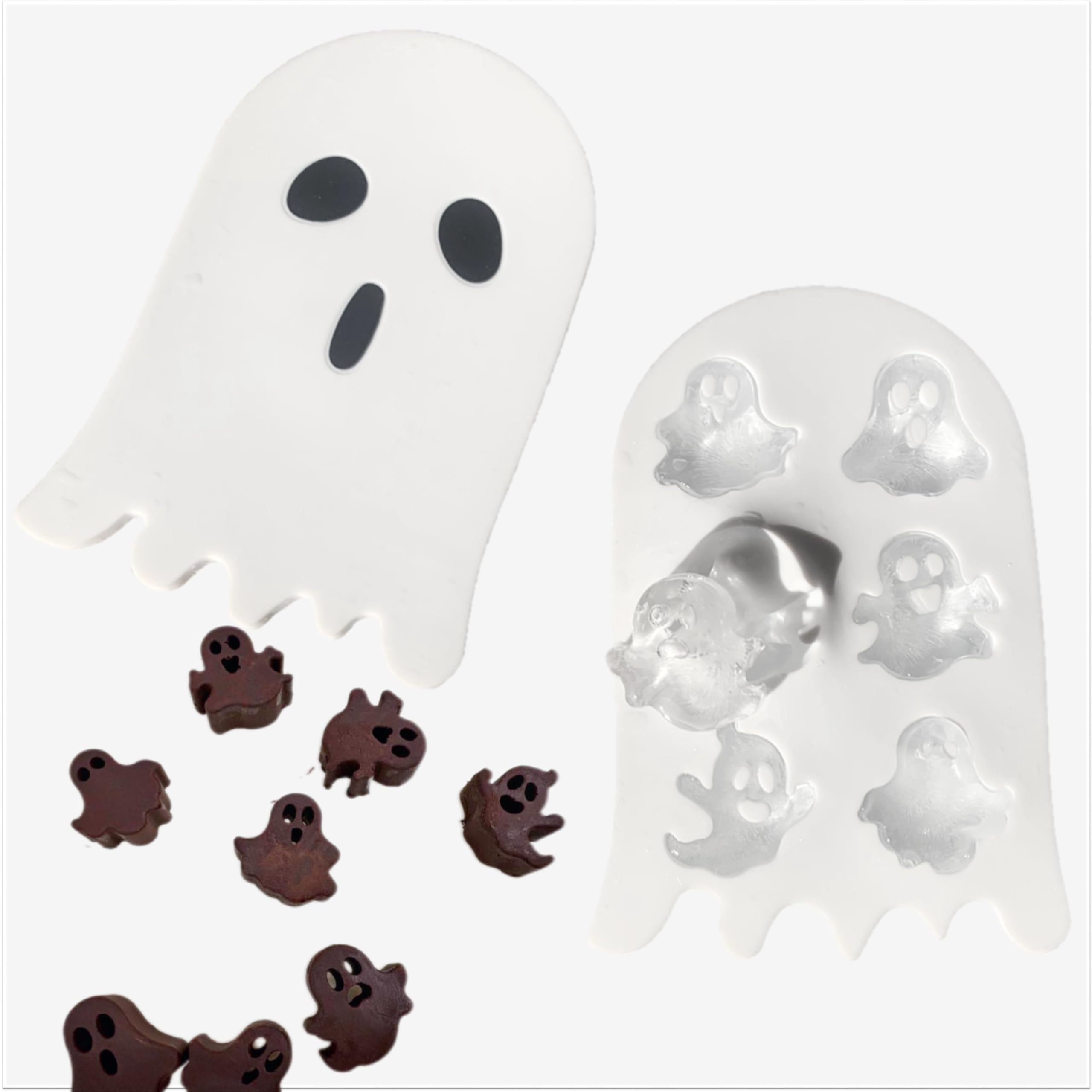 Halloween Ghost Shape Mold Ice Cube Tray for Whiskey Coffee Homemade Drinks Fun Specter Shape Silicone Freezer Tray with Lid Specter Shaped Chocolate Mold (1 Set, White)