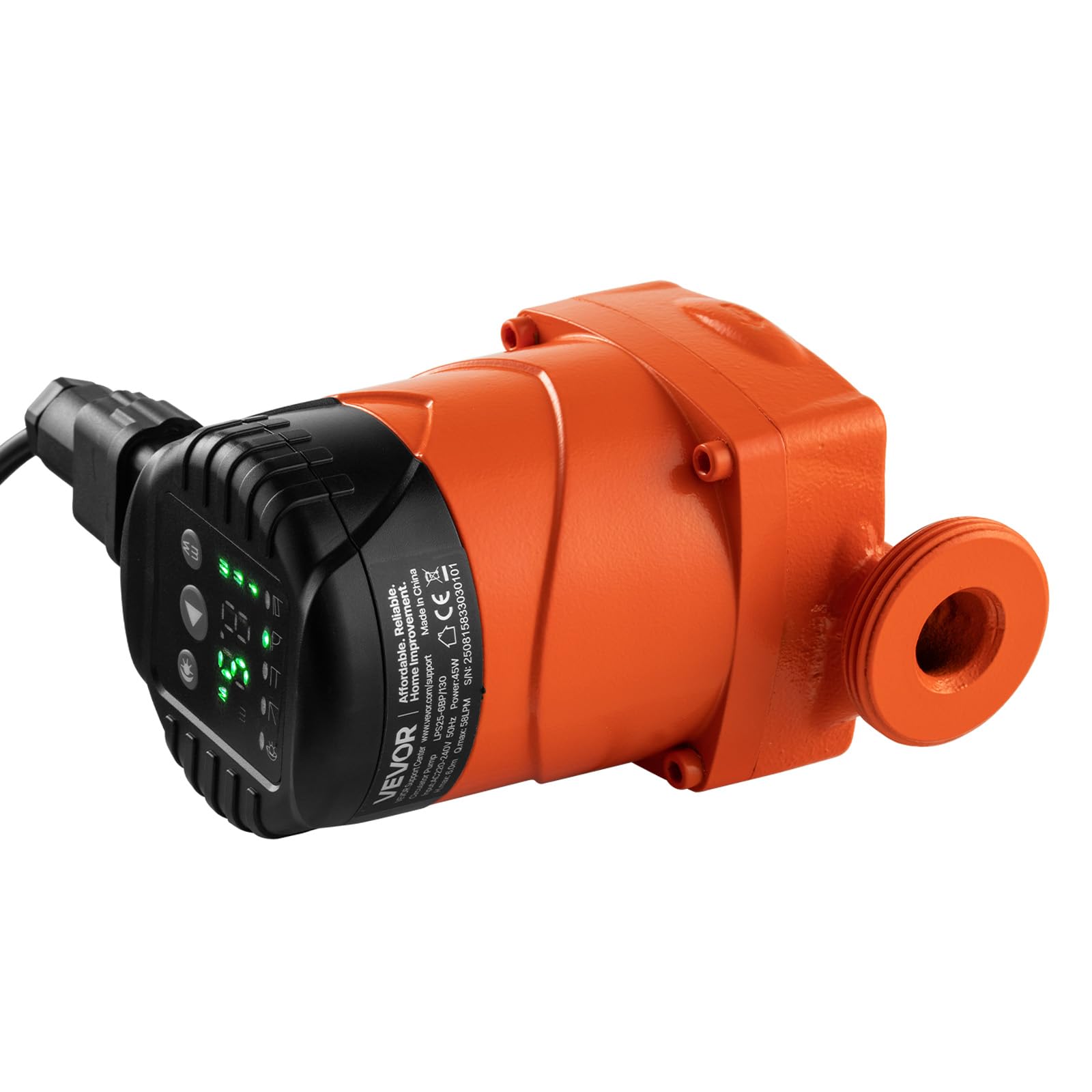 VEVOR LPS25-6BP/130 Bomba de Circulación de Alta Eficiencia, 58 L/min Elevación Máxima 6 m, Bomba de Agua Caliente de Hierro Fundido, Conexión Roscada, para Sistemas de Calefacción
