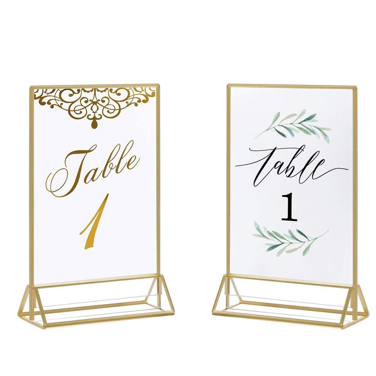 Soportes acrílicos dorados para números de mesa para bodas, paquete de 6 marcos de fotos de acrílico transparente dorado, soporte de exhibición de menú de mesa de doble cara de 4 x 6 pulgadas