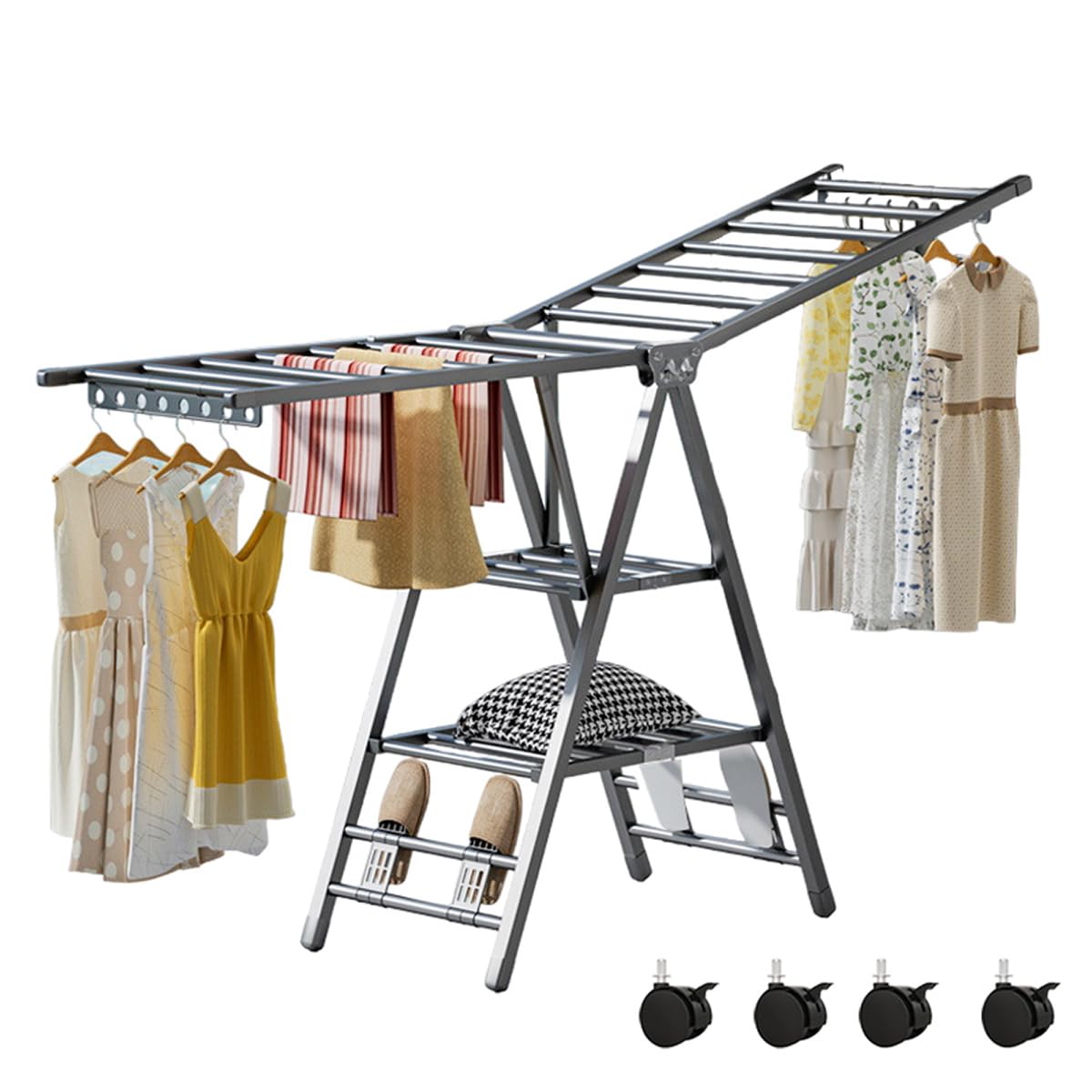OAKTREE BAY Carbon Steel Clothes Drying Rack, 3-Tier Clothes Drying Stand, Foldable Laundry Standing Dry Racks for Indoor Outdoor Use (180 cm)