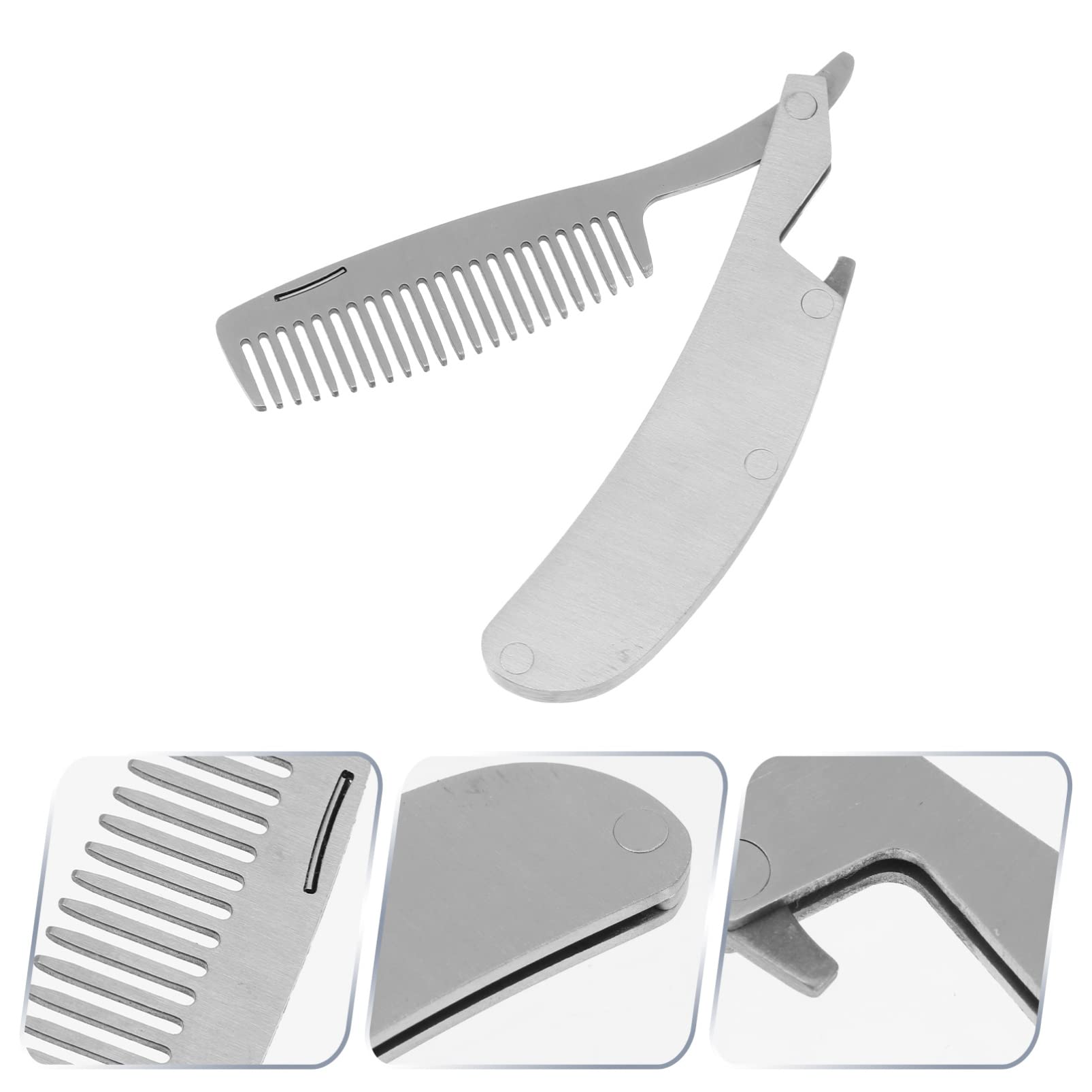 Mikinona 4 Pettini Per Barba Da Uomo A Denti in Acciaio Inox Pieghevoli Mini Portatili Per Acconciature Lisce E Lisce All'indietro