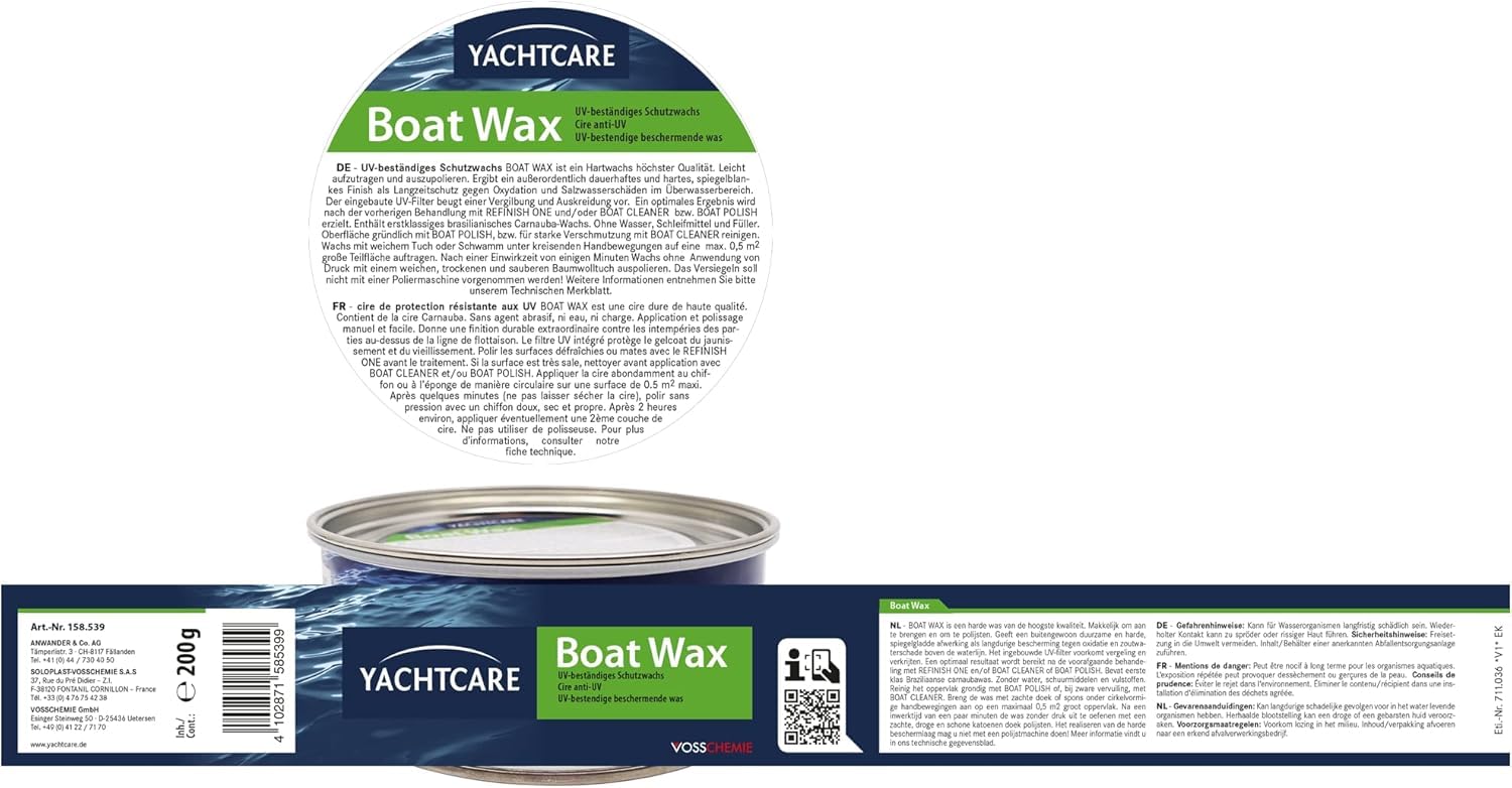 Yachtcare Premium Hartwachs für Boote 200g Carnauba Schutz UV-beständig Wasserfest Leicht Handhabung