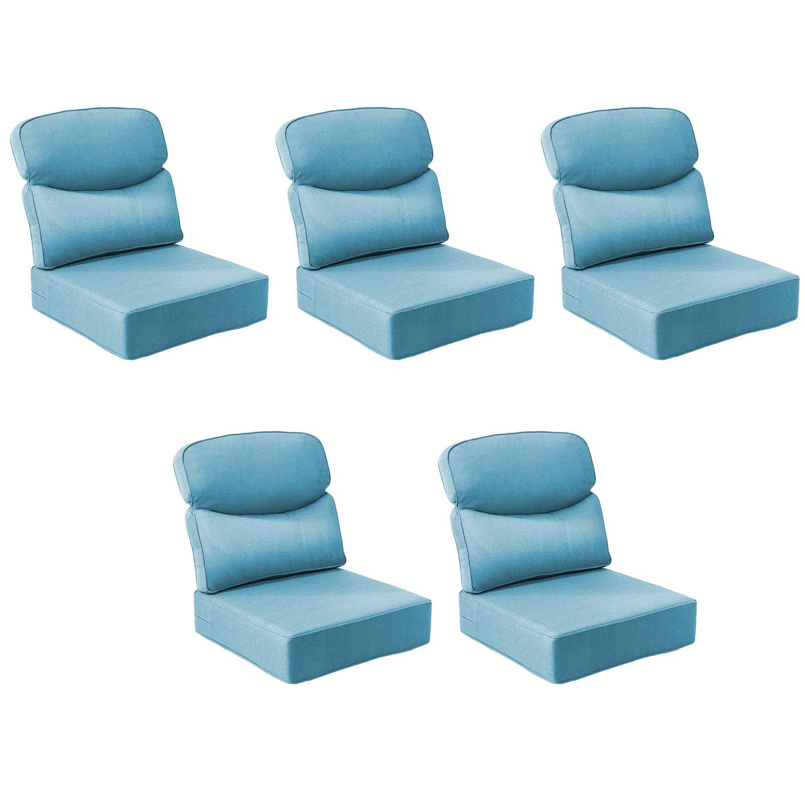 Outdoor Cushion Set for Patio Furniture, UV Resistant, Water Resistant - 6 Inch Thick Dual Layer Back Support Cushions– 24x24 Inch Patio Seat Covers for Chair/Sofa/Couch | Light Blue | 5-Pack |