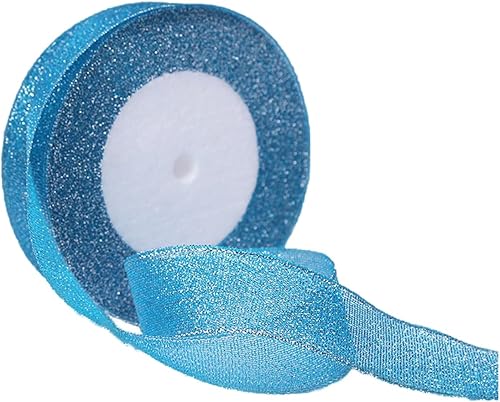 Cinta azul turquesa con purpurina de 1 pulgada x 25 yardas, cintas de tela metálica brillante, cinta brillante para envolver regalos, manualidades,