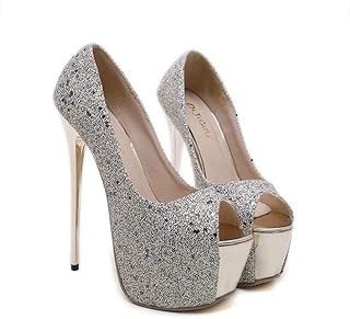 TONMOON Women Peep Toe Pumps Glitter Platform Heel Stiletto Sandals Wedding High Heels Slip On Dress Shoes-Gold