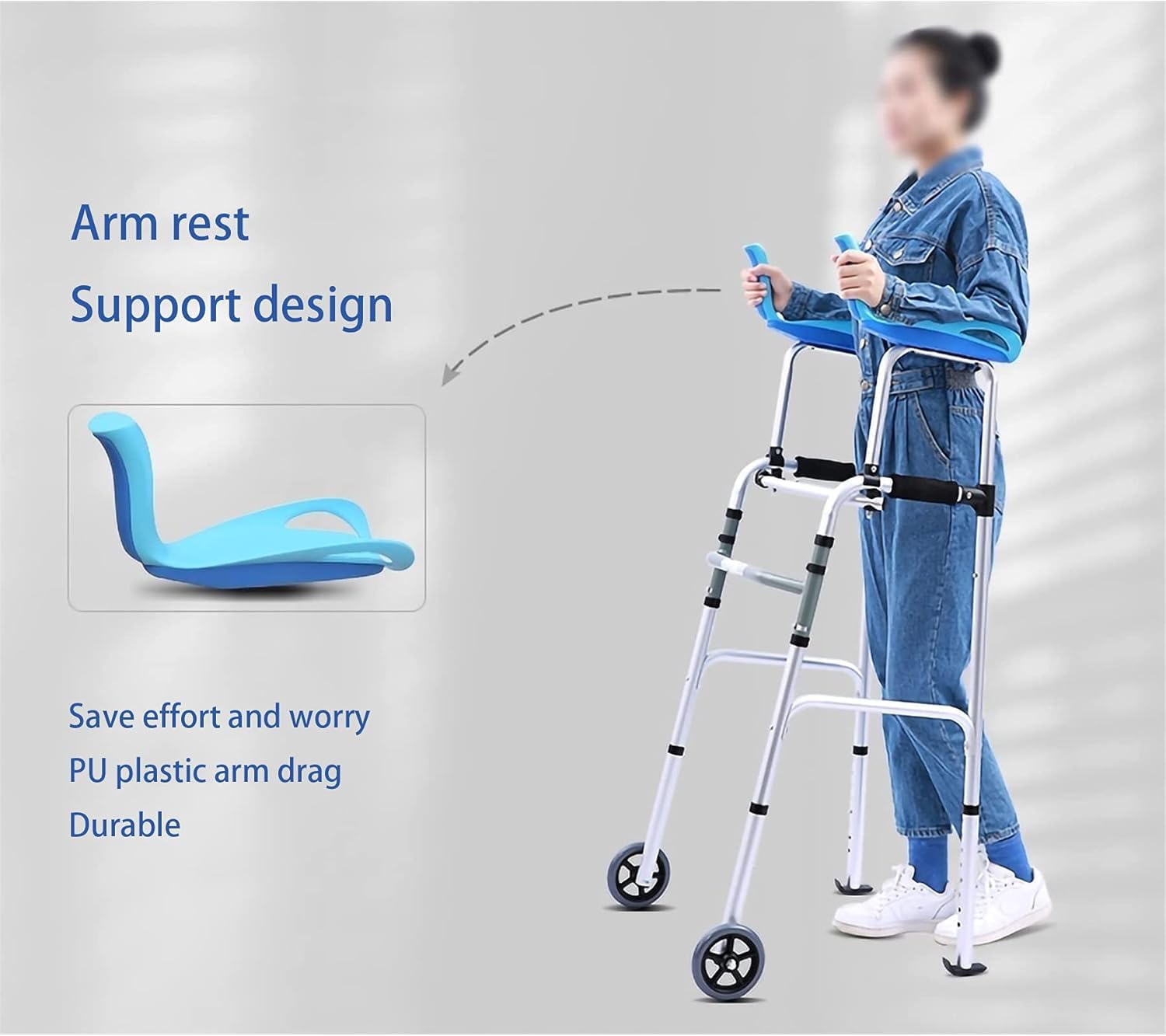 Andador vertical – Soporte de movilidad plegable de altura ajustable para personas mayores, diseño de doble plegado resistente, soporte para caminar fácil de usar para adultos