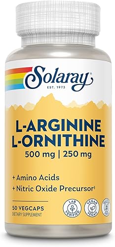 SOLARAY L Arginine L Ornitina 750mg Suplemento de aminoácidos - Precursores del óxido nítrico - Aminoácidos no esenciales que apoyan el bienestar