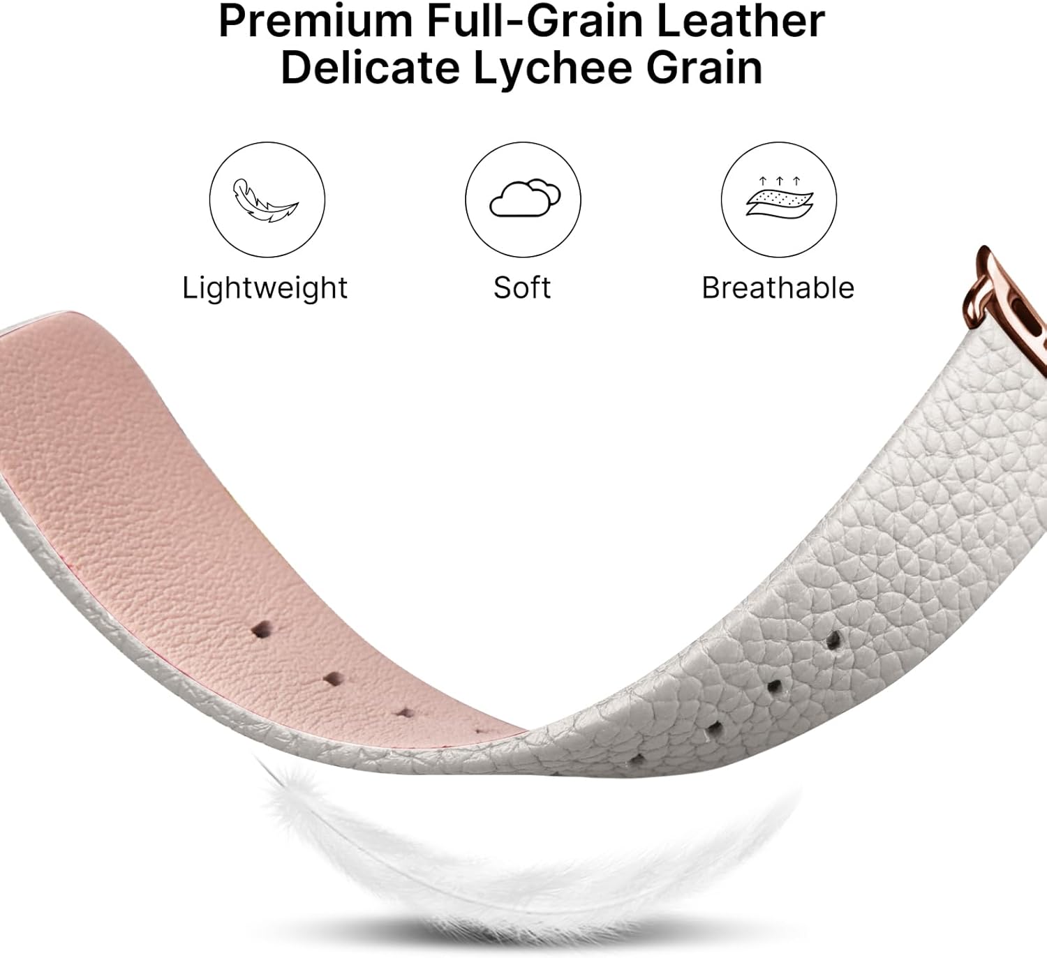 Fullmosa Leather Bands Compatible with Apple Watch Band 49mm 46mm 45mm 44mm 42mm for Men Women, Top Grain Genuine Leather Strap for iWatch Series 11/10/9/8/7/6/5/4/3/2/1,Ultra3/2/1,SE3/2/1, Ivory/Rose Gold