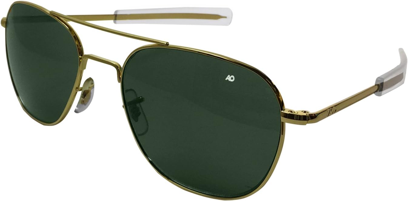 American Optical Original Pilot Bayonet 57mm Gold True Color Green Sunglasses