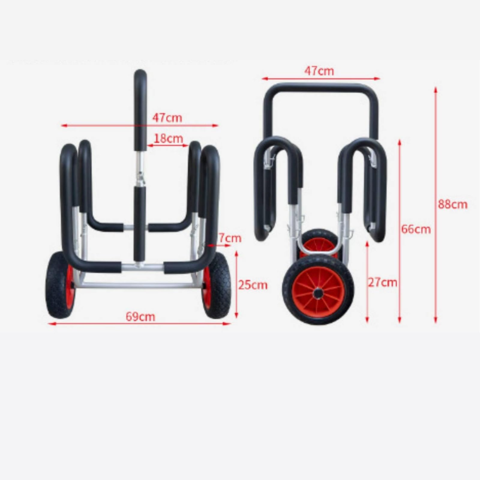 Carro Aluminio Ruedas Amplias Rack Tubular Negro y Plata Soporte Acolchado