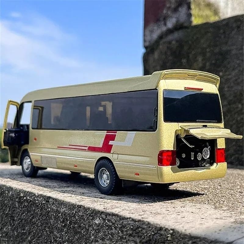Image of 1.32 Scale Toyo ta Coaster Bus Exclusive Alloy Metal Pull Back Die-cast Model with Sound Light Mini Auto Toy for Kids Metal Model Toy with Sound and Light. (1.32 Scale -Golden)