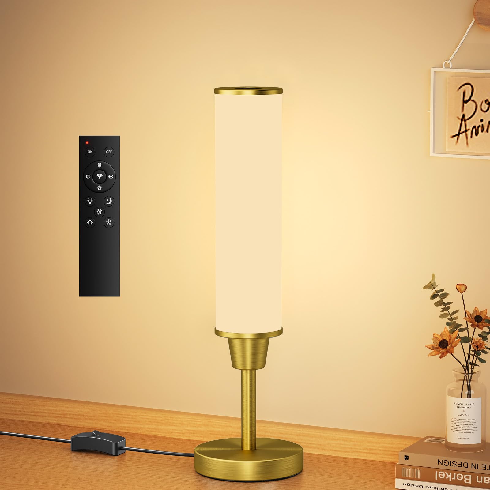 pekipe Table lamp with Remote,Bedside Lamps,Table Lamps for Living Room Bedroom,Adjustable Brightness (10%-100%) and Color Temperature (3000k-600k),Dimmable Small Lamp for Living Room (Gold)