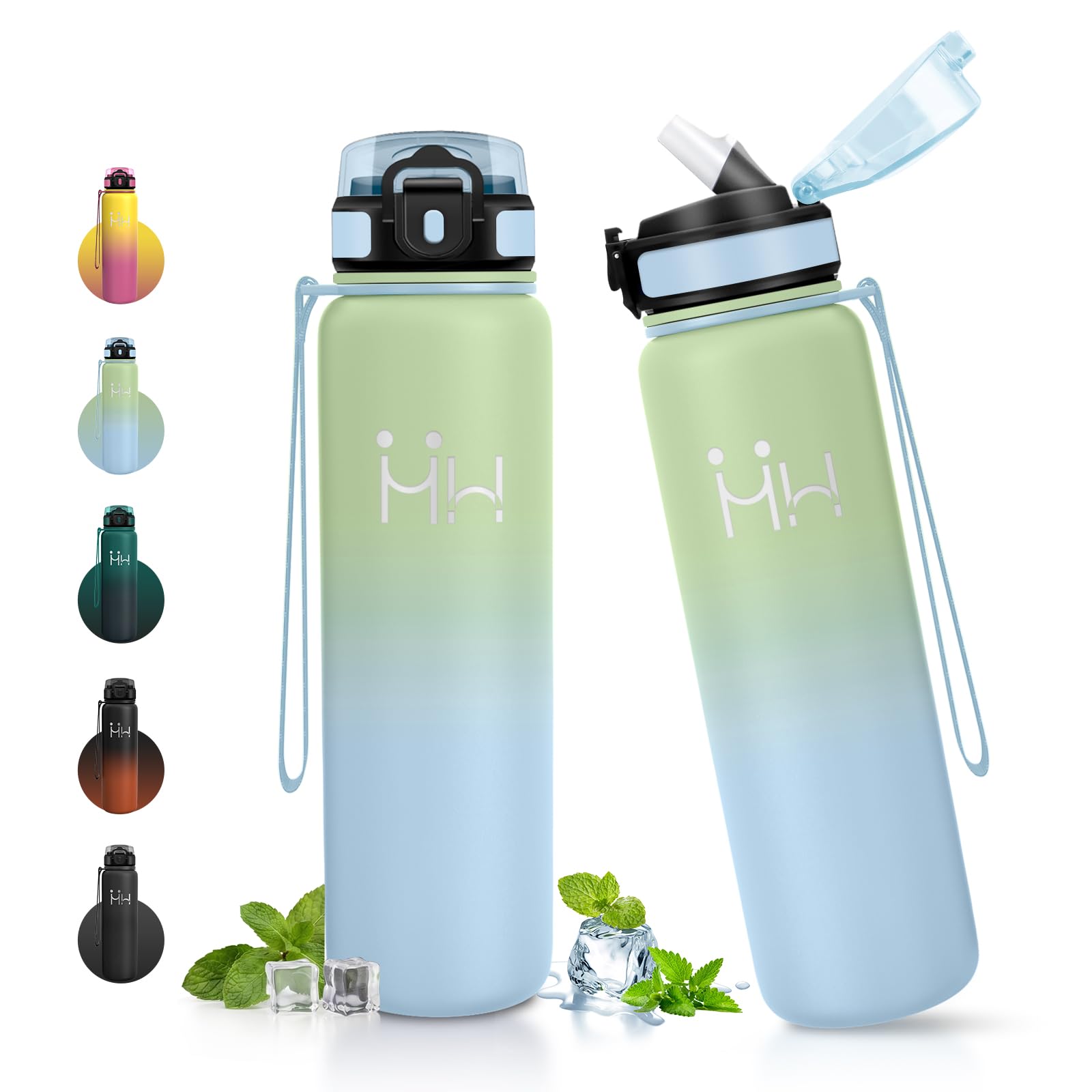JAPORIA Water Bottle with Straw 1L BPA Free Reusable Stainless Steel Water Bottle Leakproof Water Bottle for Hiking, Sports, Gym, Camping